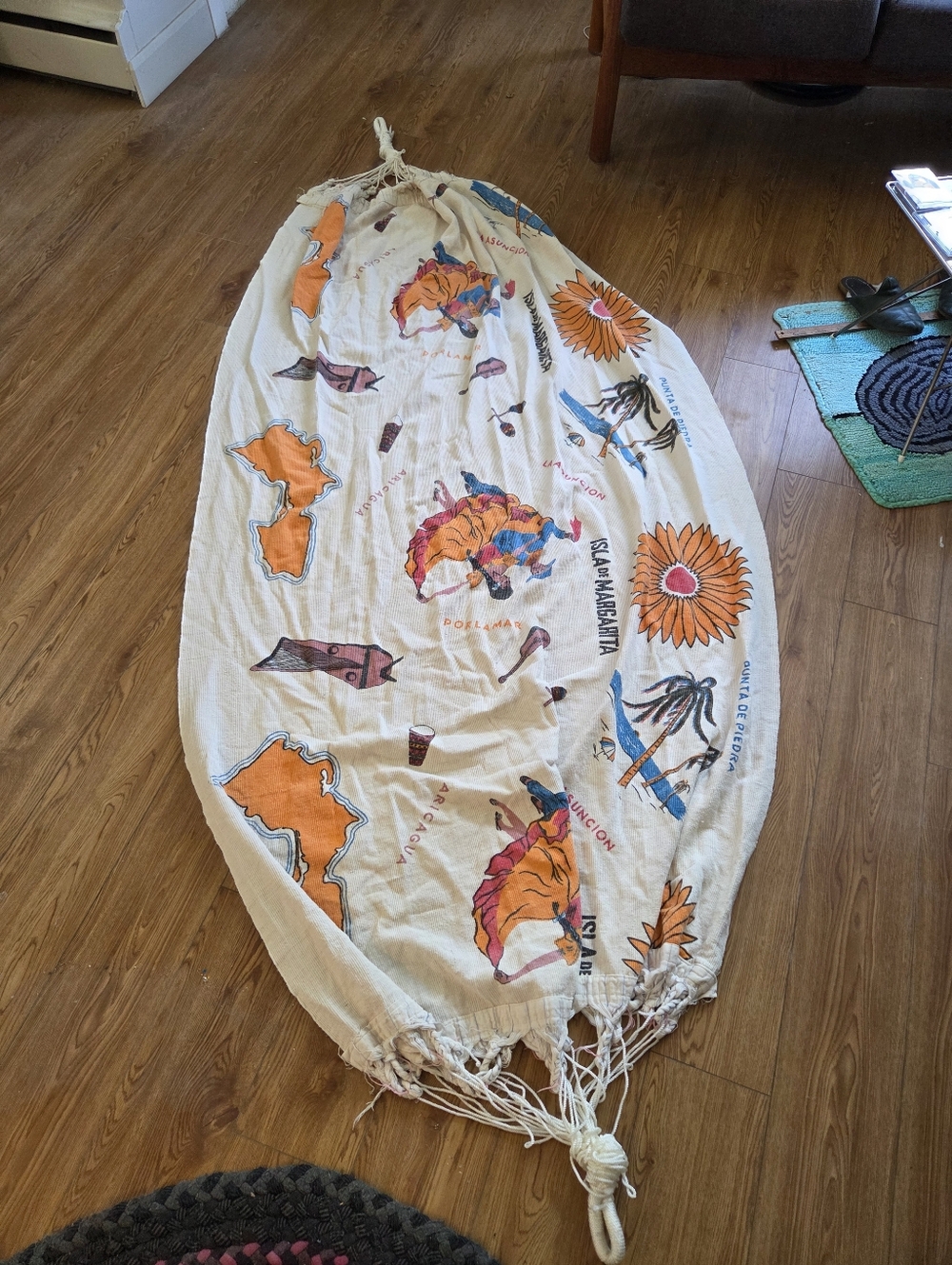 Vintage Venezuelan Souvenir Hammock - Isla de Margarita Hand-Printed Graphic Art